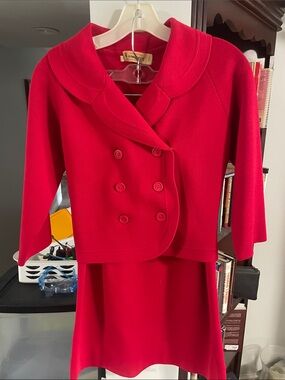 1960s Kimberly Red Double-Breasted Dress Jacket Set
